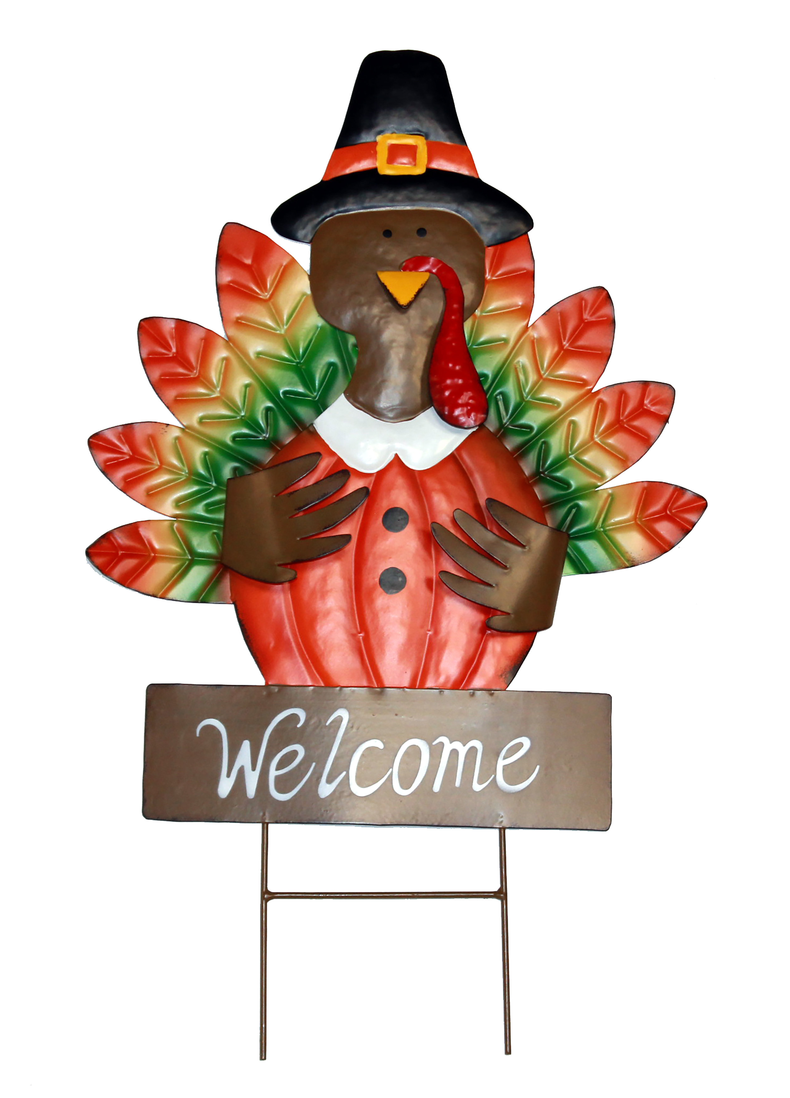 The Holiday Aisle® 24" Thanksgiving Metal Turkey Pilgrim Garden Stake